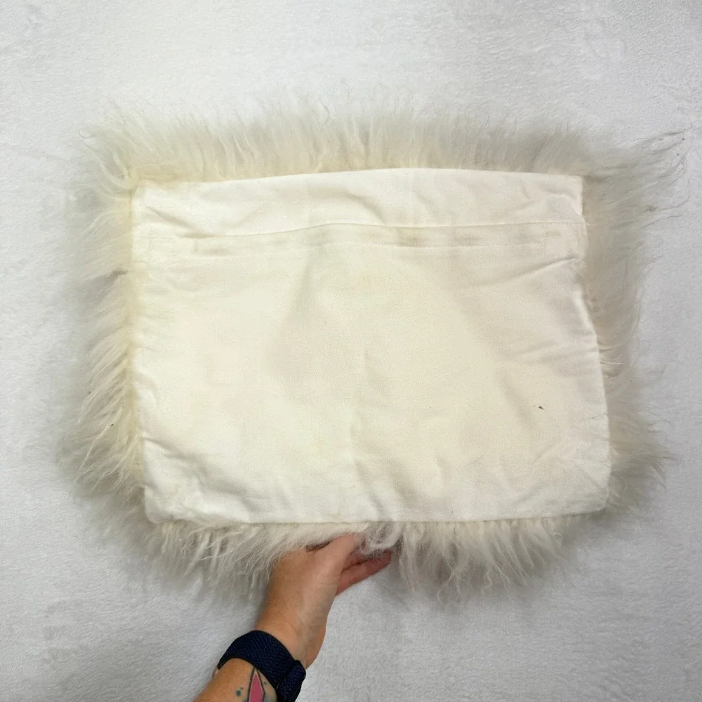 West Elm 12x16 Pillow Cover Mongolian Lamb Fur Ivory White Sheepskin Boho Modern